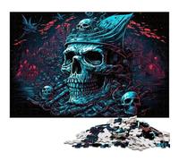 Rompecabezas de cartón de 1000 Piezas de Esqueleto Pirata para Adultos y Adolescentes, cumpleaños y Vacaciones, 26x38cm/10,23x14,96 Pulgadas.