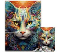 Rompecabezas de cartón de 1000 Piezas de Gato psicodélico Colorido para Adultos, Ideal para decoración del hogar, Entrenamiento Mental y Regalos navideños, 26x38cm/10,23x14,96 Pulgadas.