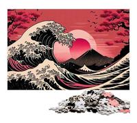 Rompecabezas de cartón de 1000 Piezas de Olas japonesas de fantasía para Adultos y Adolescentes, Regalo Ideal de cumpleaños y Vacaciones, 26x38cm/10,23x14,96 Pulgadas.