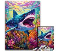 Rompecabezas de cartón de 1000 Piezas de tiburón Colorido para Adultos, Ideal para decoración del hogar, Entrenamiento Mental y Regalos navideños, 26x38cm/10,23x14,96 Pulgadas.