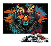Rompecabezas de cartón de 1000 Piezas de Tigre para Adultos, Ideal para decoración del hogar, Entrenamiento Mental y Regalos navideños, 26x38cm/10,23x14,96 Pulgadas.
