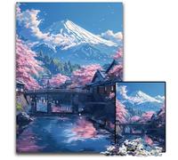 Rompecabezas de cartón de 1000 piezas del Monte Fuji y los cerezos en flor. Un desafío para la mente, una actividad familiar, decoración del hogar y un regalo navideño de 26x38cm/10,23x14,96 pulgadas.