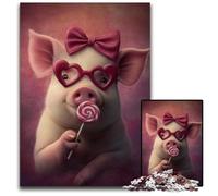 Rompecabezas de cartón de 1000 Piezas para Adultos, diseño de Cerdo Rosa, Ideal para Decorar el hogar y Jugar en Familia 26x38cm