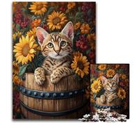 Rompecabezas de cartón de 1000 Piezas para Adultos, diseño de Gato Entre Girasoles, Juguete para niños a Partir de 14 años, 26x38cm