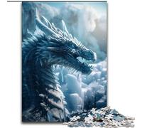 Rompecabezas de cartón de Dragón de Hielo Azul, tamaño 26x38cm. Un desafío para la Mente, una Actividad Familiar, decoración del hogar y un Regalo navideño.