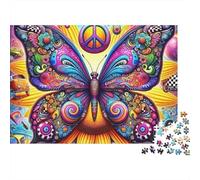 Rompecabezas de cartón grueso de 1000 piezas con diseño de mariposa psicodélica para aliviar el estrés, ideal para reuniones navideñas, decoración del hogar, actividades en centros para personas mayor