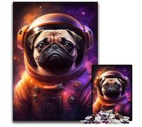 Rompecabezas de cartón MSpace Astronaut Pug de 1000 Piezas para Adultos, Familiares y Amigos, Apto para Mayores de 14 años, 26x38cm/10,23x14,96 Pulgadas.