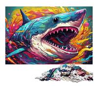 Rompecabezas de cartón para Adultos de 1000 Piezas con diseño de tiburón Colorido en el Agua,Juego Decorativo de Bricolaje Que desafía el Cerebro,Juguete Interactivo Familiar de 26x38cm