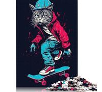 Rompecabezas de cartón Premium con diseño de Gato en patineta para niños y Adultos a Partir de 12 años, 1000 Piezas (26 x 38 cm)