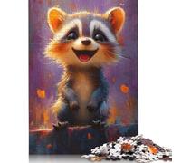 Rompecabezas de cartón Premium con ilustración de Mapache Sonriente, Divertido, para niños o niñas, 1000 Piezas (75 x 50 cm)
