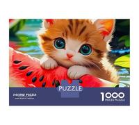 Rompecabezas de cartón Resistente y sin Polvo de 1000 Piezas con diseño de Gato, sandía, Momento Soleado, Ideal para cumpleaños en Interiores, diversión en días lluviosos, 52 x 38 cm (1000 Piezas)