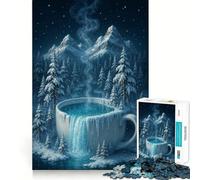 Rompecabezas de Cascada con Taza de café en un Paisaje Invernal (50x75cm) Juego de Habilidades mentales con Corte láser Tiempo de relajación y Ejercicio Mental en casa