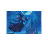 Rompecabezas de castillo de bruja de Halloween, color azul, piezas de rompecabezas resistentes de 2 mm para adultos, familias, 500 piezas