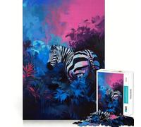 Rompecabezas de Cebra Vibrante en una Colorida Jungla para Adultos,1000 Piezas,Juego de Memoria Cerebral,Cortado con láser para un Ajuste Perfecto, aliviar el estrés (38x52cm)