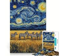 Rompecabezas de cebras bajo un Cielo Estrellado,1000 Piezas para Adultos Divertido Juego de Memoria Requiere Corte Experto Actividad Relajante para Grupos en Interiores (38x26cm)