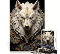 Rompecabezas de cerámica de 1000 Piezas con diseño de Lobo Blanco para Adultos Recuerdo de Poder, luz, Disfrute, Bordes precisos, Regalo significativo (50x75cm)