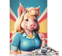 Rompecabezas de Cerdo Estilo Retro, Juguete de relajación, Rompecabezas Rectangular de Papel para niño o niña, Regalo del Día del Padre, 1000 Piezas (26 x 38 cm)