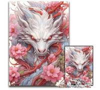 Rompecabezas de Cerezas y dragón japonés de 1000 Piezas para Adultos. Actividad Familiar, Rompecabezas, decoración del hogar, Regalo navideño, 26x38cm/10,23x14,96 Pulgadas.