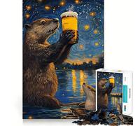 Rompecabezas de Cerveza Noche Estrellada de nutrias de 1000 Piezas para Adolescentes, Juguete de Habilidad, Momento de Tranquilidad, Corte Exacto, Regalo increíble (38x26cm)