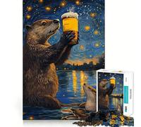 Rompecabezas de Cerveza Noche Estrellada de nutrias para Adultos, 1000 Piezas, Juguete para ejercitar la Mente, Divertido y Relajante, Ideal para armar, Regalo navideño (50x75cm)