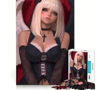 Rompecabezas de Chica Anime Ángel con Vestido Negro,1000 Piezas,estimulación cognitiva,Divertido,sin Rebabas,Piezas de Corte Limpio,Juguete de Entretenimiento para Interiores (38x52cm)