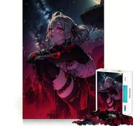 Rompecabezas de Chica Anime bajo el Cielo Nocturno,1000 Piezas,Juego Divertido sin Rebabas,Piezas de Corte Limpio,portátil,Ideal para Viajar (38x26cm)