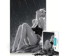 Rompecabezas de Chica Anime bajo la Lluvia,Blanco y Negro,1000 Piezas,Juego Divertido sin Rebabas,Piezas de Corte Limpio,portátil,Ideal para Viajes (38x52cm)