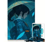 Rompecabezas de chica anime bajo la lluvia de 1000 piezas para adolescentes Entrenamiento de memoria Diversión,conexión limpia y sin interrupciones Actividad grupal relajante para interiores (50x75cm)