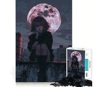 Rompecabezas de Chica Anime bajo la Luna de Sangre,1000 Piezas,para desarrollar la Memoria,con Bordes Lisos y Encaje Forma Divertida de llenar Las Horas Libres (50x75cm)