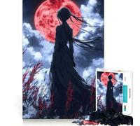 Rompecabezas de Chica Anime bajo la Luna de Sangre para Adultos,1000 Piezas,Juego para ejercitar la Mente,Corte de precisión,Bordes Suaves,desafío Divertido para Pasar el Tiempo (38x26cm)