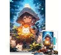 Rompecabezas de Chica Anime con Criaturas en el Bosque para Adultos,1000 Piezas,Juego de Memoria,Ajuste Firme,Montaje Seguro,Juego de construcción de Conexiones significativas (38x26cm)