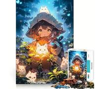 Rompecabezas de Chica Anime con Criaturas en el Bosque para Adultos,1000 Piezas,Juego para ejercitar la Mente,Corte de precisión,Bordes Suaves,desafío Divertido para Pasar el Tiempo (38x52cm)
