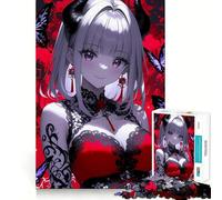 Rompecabezas de Chica Anime con Cuernos de Diablo para Adultos,1000 Piezas,Juego de Memoria,Corte láser para un Ajuste Perfecto, aliviar el estrés (38x26cm)