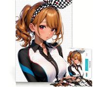 Rompecabezas de Chica Anime con Diadema a Cuadros para Adolescentes,1000 Piezas,Mejora Mental,Juego,tamaño Uniforme,Piezas precisas,Actividad Nocturna Divertida en Familia (50x75cm)