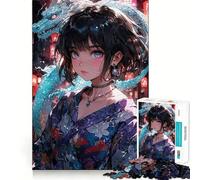 Rompecabezas de Chica Anime con dragón,1000 Piezas,Juego de concentración Mental,Corte de precisión,Bordes Suaves,Juego para Construir Conexiones significativas (38x26cm)