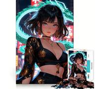 Rompecabezas de Chica Anime con dragón en Paisaje Urbano para Adultos,1000 Piezas,Juego de Memoria Cerebral,Corte Fino,Acabado Premium,Forma entretenida de Pasar Las Horas Libres (38x26cm)