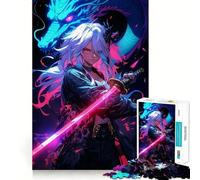 Rompecabezas de Chica Anime con dragón y Espada para Adolescentes,1000 Piezas,Divertido y Estimulante,componentes Resistentes y de Corte Limpio,Actividad para Compartir en Familia (38x52cm)