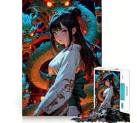 Rompecabezas de Chica Anime con Dragones,1000 Piezas,Juguete para desarrollar la Capacidad cognitiva,Superficie Lisa y sin Rebabas,Actividad Relajante para Grupos en Interiores (38x52cm)