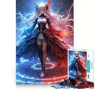 Rompecabezas de Chica Anime con Fuego y Hielo,1000 Piezas,Juguete de construcción Focus,Ajuste Huecos,Actividad gratificante para días lluviosos (38x26cm)