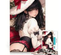 Rompecabezas de Chica Anime con Gorro de Papá Noel,1000 Piezas,Juego Think Boost,Cierre Seguro,sin Piezas Sueltas,desafío Interactivo para el Cerebro en casa (38x26cm)
