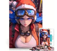 Rompecabezas de Chica Anime con Gorro de Papá Noel,1000 Piezas,Juego Think Boost,Cierre Seguro,sin Piezas Sueltas,desafío Interactivo para el Cerebro en casa (38x26cm)