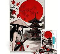 Rompecabezas de Chica Anime con Katana y Pagoda,1000 Piezas,Juguete para desarrollar la Capacidad cognitiva,Superficie Lisa y sin Rebabas,Actividad Relajante para Grupos en Interiores (38x52cm)