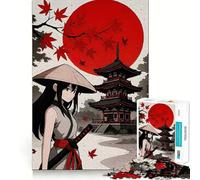 Rompecabezas de Chica Anime con Katana y Pagoda para Adolescentes,1000 Piezas,Juego para estimular la Mente,Montaje Firme y Seguro,Actividad para Fortalecer los Lazos Familiares (50x75cm)
