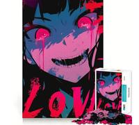 Rompecabezas de Chica Anime con lágrimas sangrientas,1000 Piezas,Juego de concentración Mental,Corte de precisión,Bordes Suaves,Juego para Construir Conexiones significativas (50x75cm)