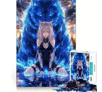 Rompecabezas de Chica Anime con Lobo Azul,Juego de Memoria de 1000 Piezas,Manualidades de Corte de Alta precisión,desafío Cerebral Interactivo para el hogar (50x75cm)