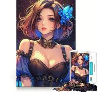 Rompecabezas de Chica Anime con Mariposas Azules para Adolescentes,1000 Piezas,Juego para estimular la Mente,Montaje Firme y Seguro,Actividad para Fortalecer los Lazos Familiares (38x52cm)