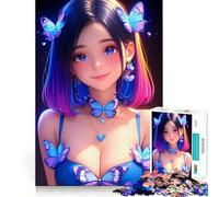 Rompecabezas de Chica Anime con Mariposas para Adultos,1000 Piezas,Juego Think Boost,Estructura de Encaje precisa,fácil de Aprender,diversión para Toda la Familia (38x26cm)