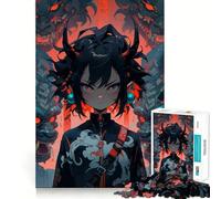 Rompecabezas de Chica Anime con máscaras de Demonio,Juego de Memoria de 1000 Piezas,Manualidades de Corte de Alta precisión,desafío Cerebral Interactivo para el hogar (38x52cm)
