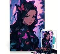 Rompecabezas de Chica Anime con Motivos de Mariposas,1000 Piezas,Divertido para desarrollar la Memoria,Bordes Lisos,Encaje, Forma Divertida de llenar Las Horas Libres (38x52cm)
