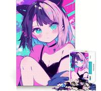 Rompecabezas de Chica Anime con Orejas de Gato,1000 Piezas,Divertido,de Calidad Profesional,Ideal para ejercitar la Mente (38x52cm)